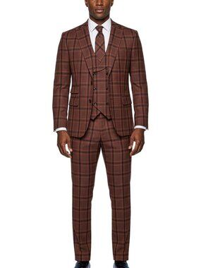 Rust Plaid Peak Lapel 3 Piece Stacy Adams Men's Suit
